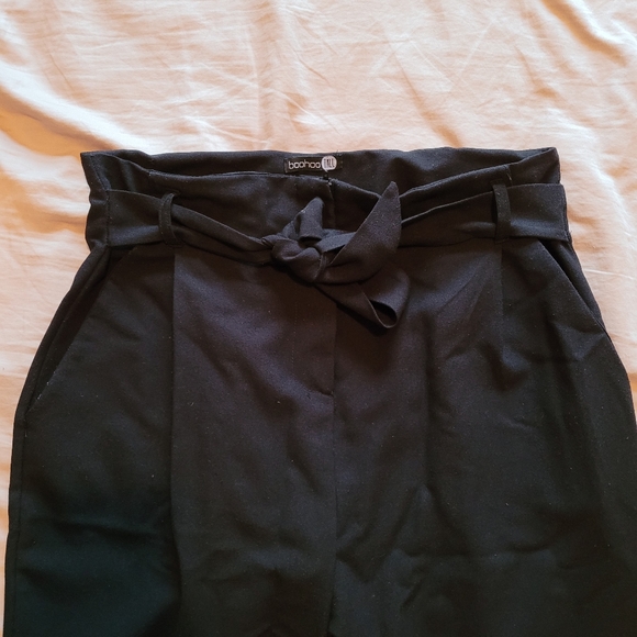 Boohoo Belted Tailored Tie Ankle Slim Trousers Black - Tall - Picture 2 of 8